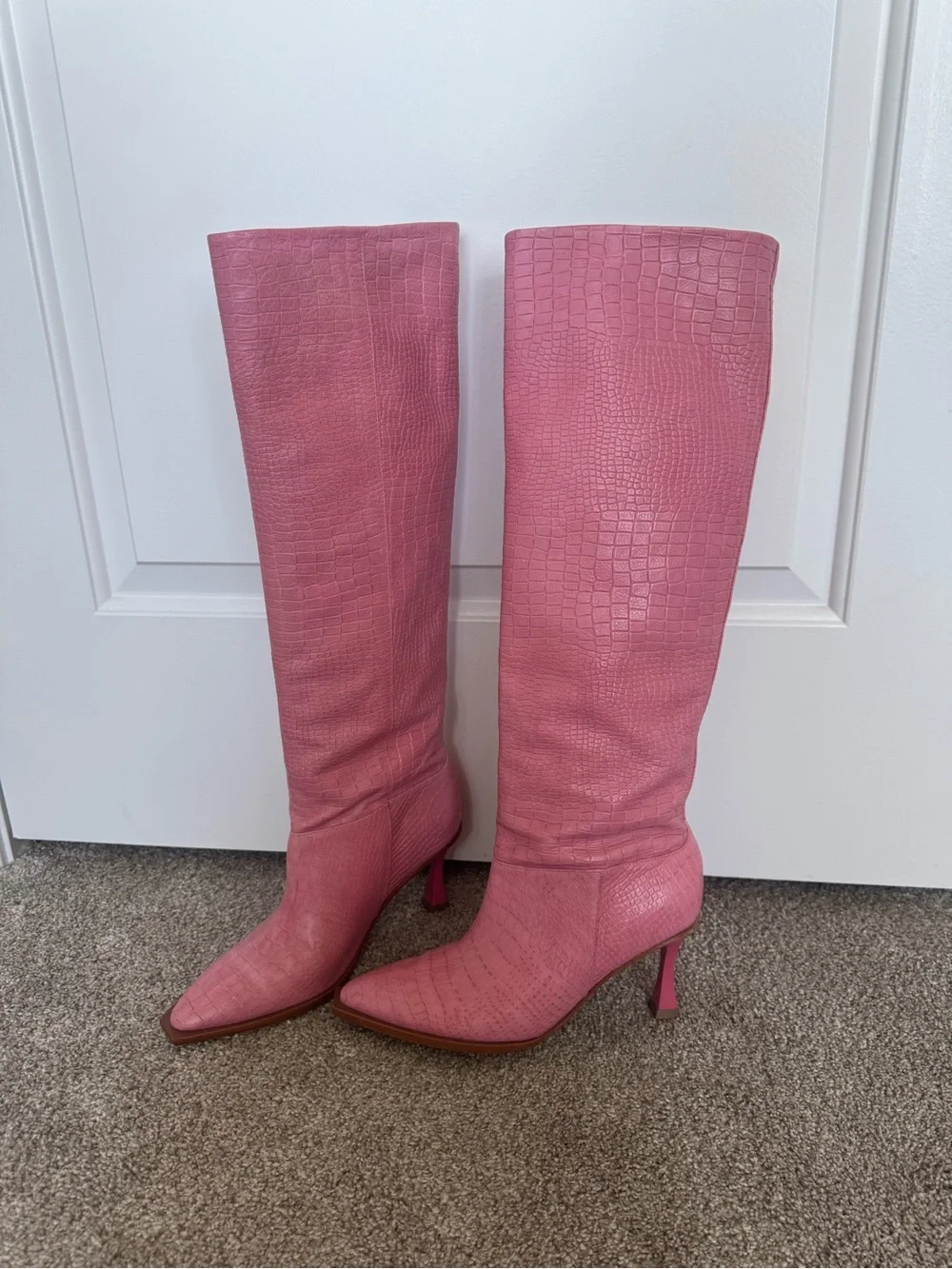 Free People Vicenza Real Leather Knee-High Pointed-Toe Stiletto Boots